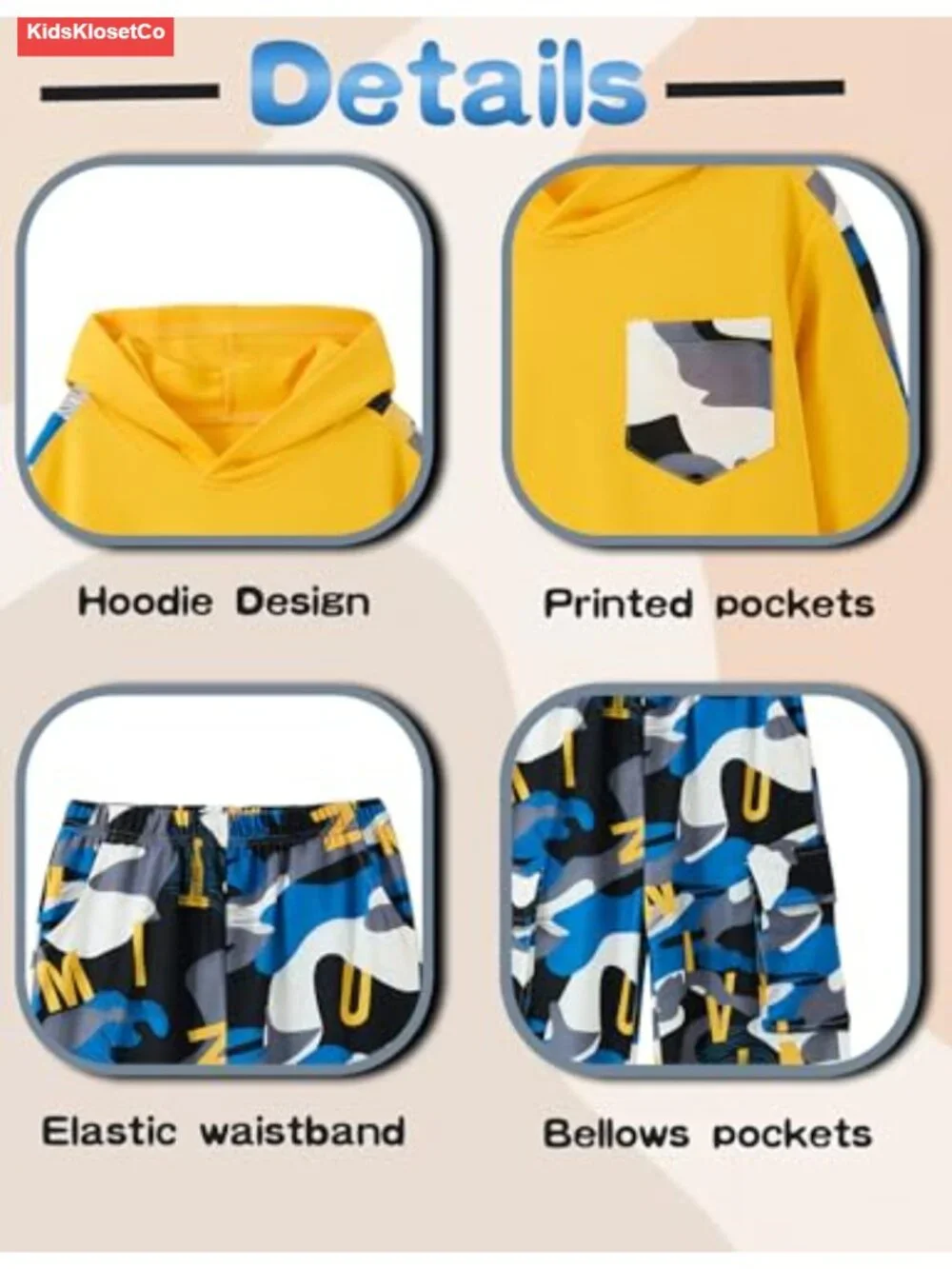 Boys Long Sleeve Hoodie & Cargo Pants 2-Piece Outfit Set
